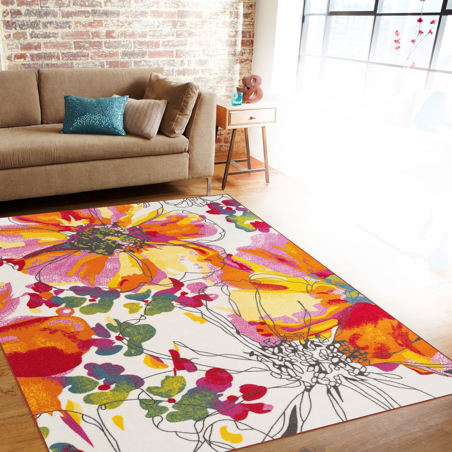World Rug Gallery Moderner, rutschfester Teppich mit leuchtenden Blumen, mehrfarbig