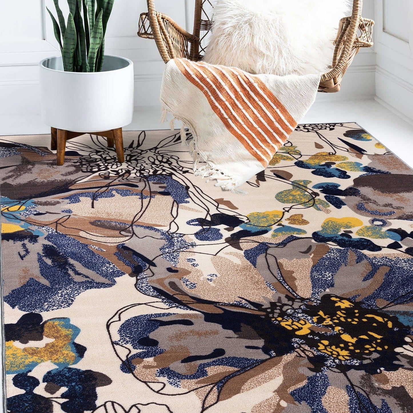 World Rug Gallery Moderner, rutschfester Teppich mit leuchtenden Blumen, mehrfarbig