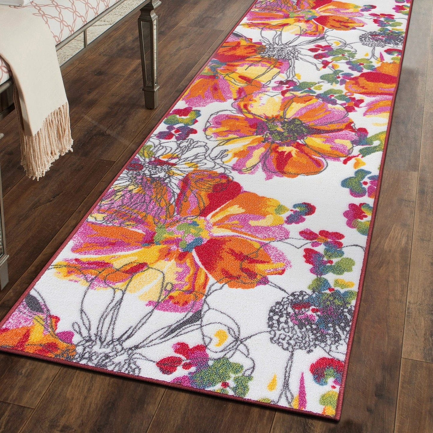World Rug Gallery Moderner, rutschfester Teppich mit leuchtenden Blumen, mehrfarbig