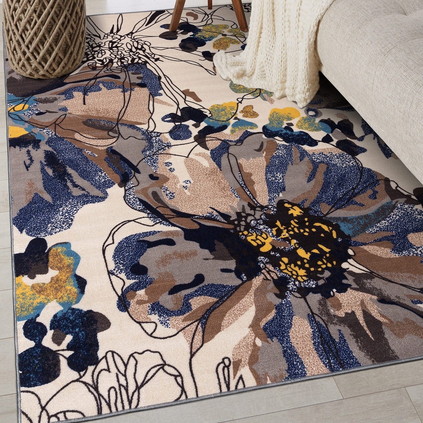 World Rug Gallery Moderner, rutschfester Teppich mit leuchtenden Blumen, mehrfarbig