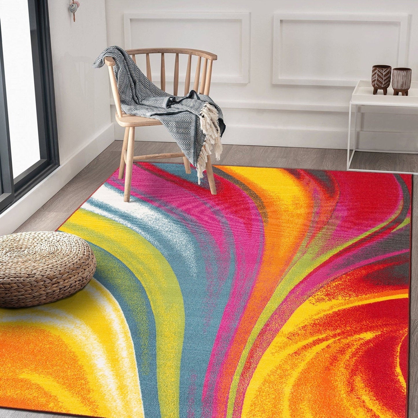 World Rug Gallery Moderner, zeitgenössischer, mehrfarbiger, rutschfester Teppich mit Wellenmuster