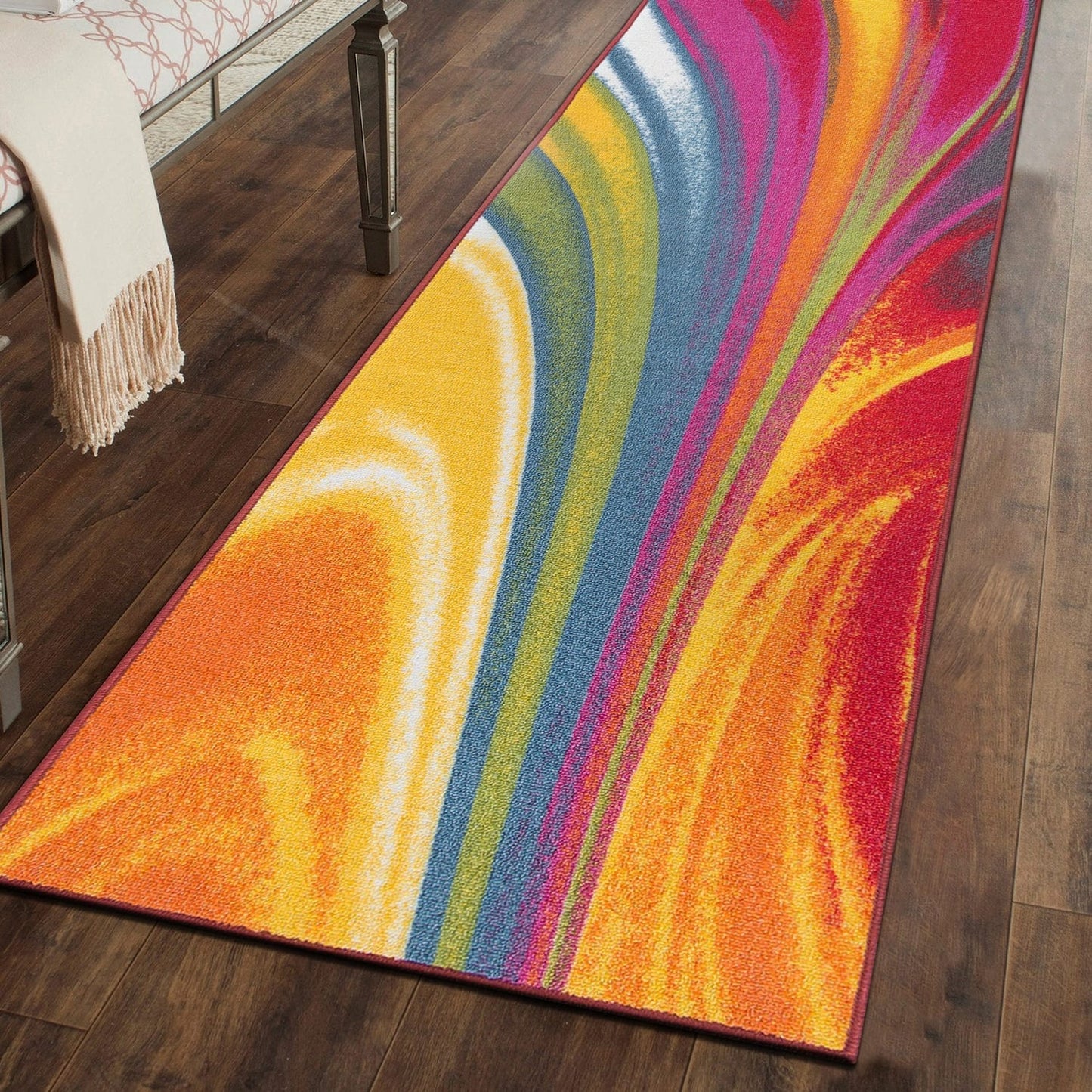 World Rug Gallery Moderner, zeitgenössischer, mehrfarbiger, rutschfester Teppich mit Wellenmuster