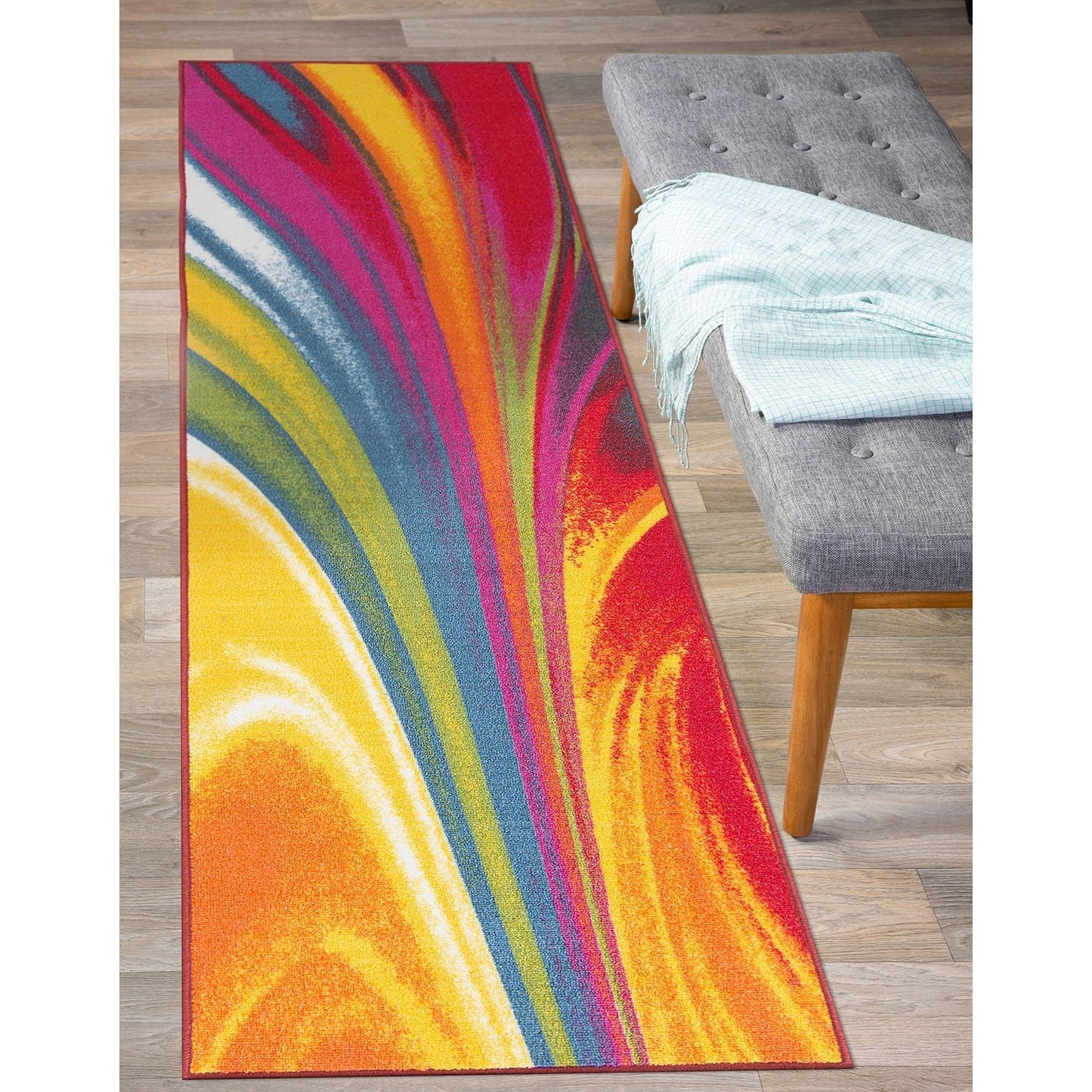 World Rug Gallery Moderner, zeitgenössischer, mehrfarbiger, rutschfester Teppich mit Wellenmuster