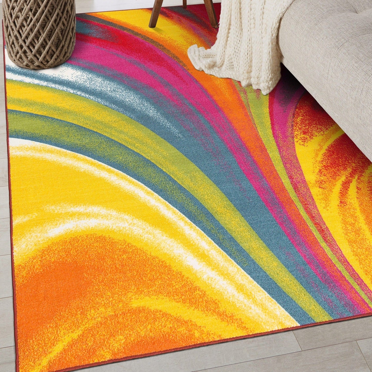 World Rug Gallery Moderner, zeitgenössischer, mehrfarbiger, rutschfester Teppich mit Wellenmuster