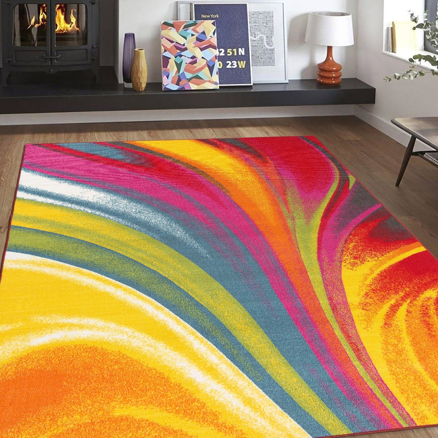 World Rug Gallery Moderner, zeitgenössischer, mehrfarbiger, rutschfester Teppich mit Wellenmuster