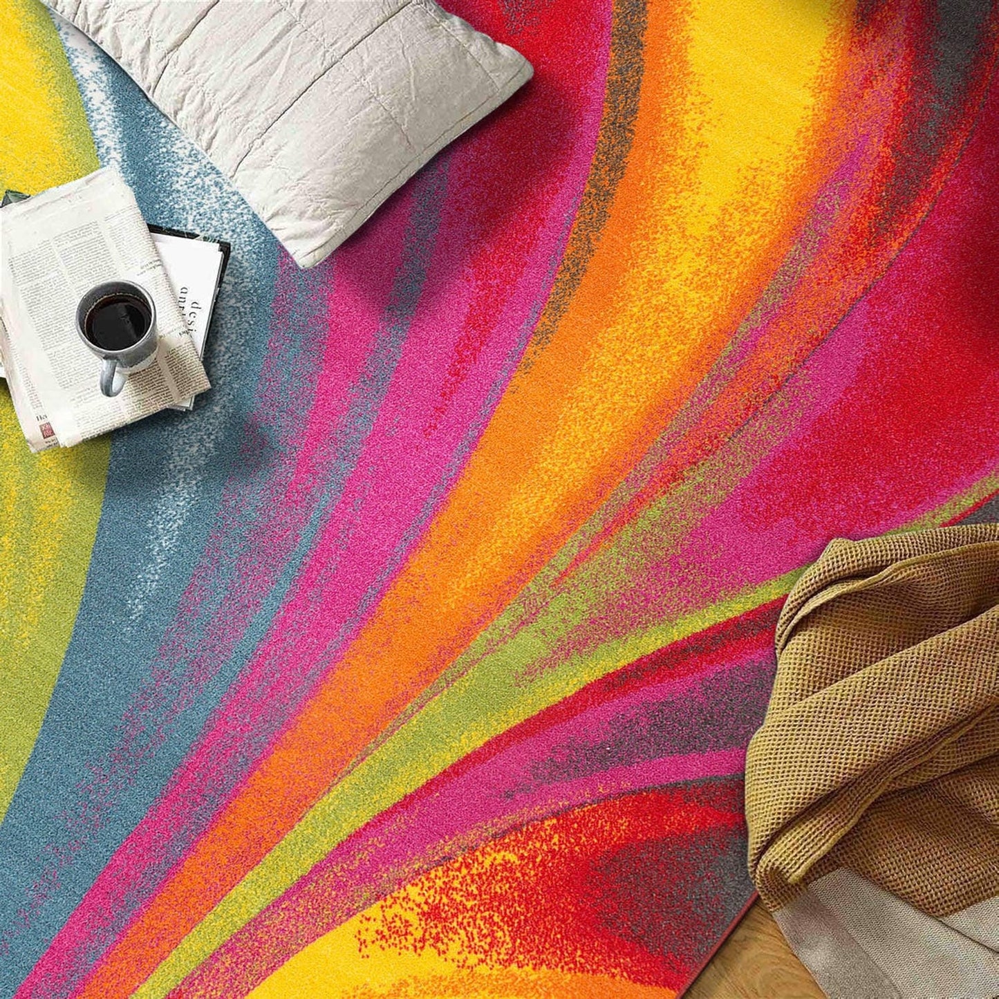 World Rug Gallery Moderner, zeitgenössischer, mehrfarbiger, rutschfester Teppich mit Wellenmuster