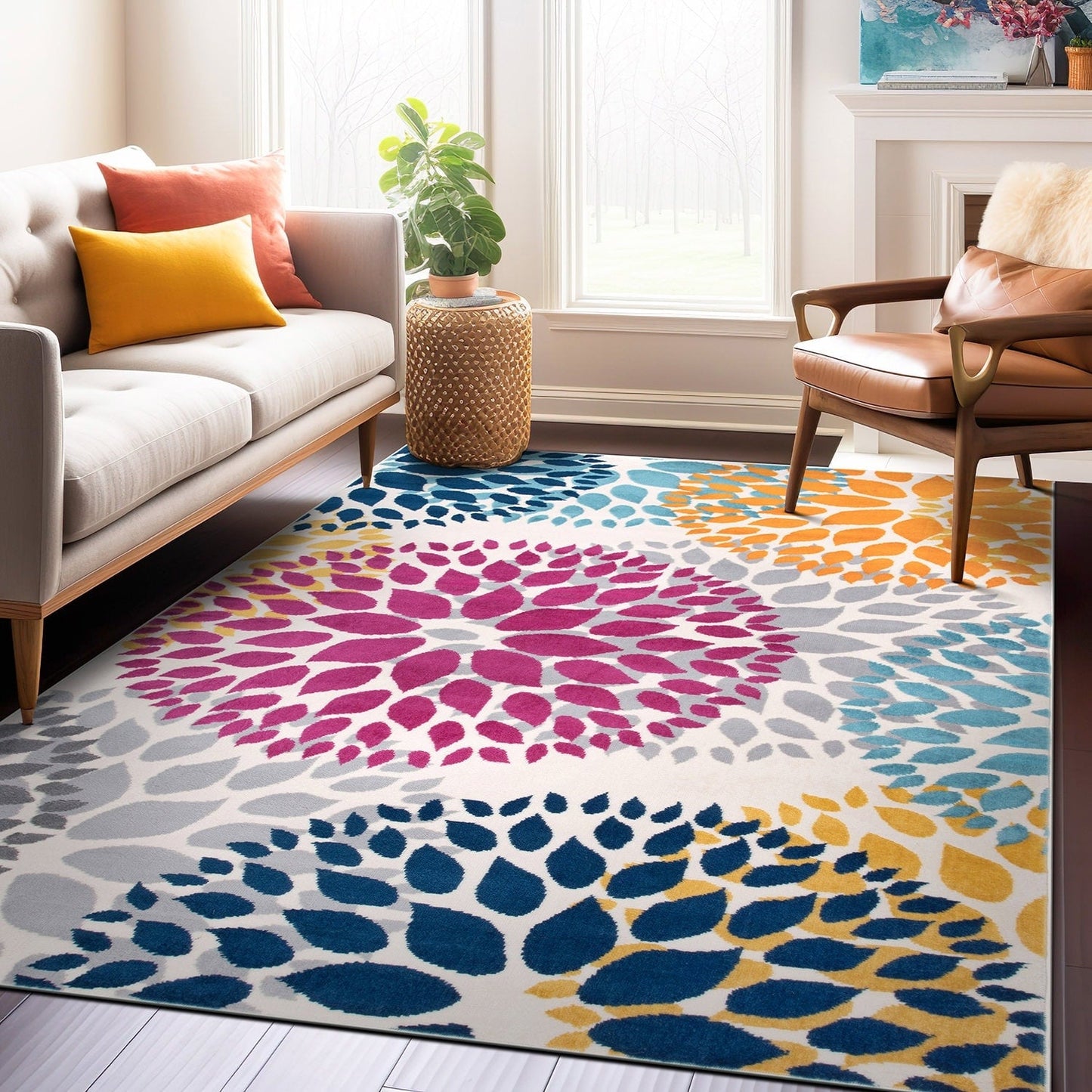 World Rug Gallery Moderner Teppich mit floralen Kreisen