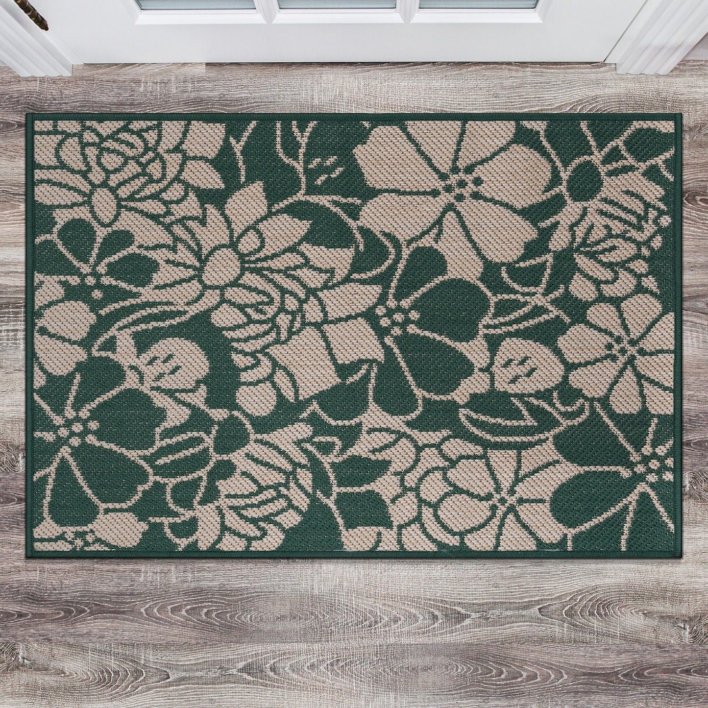 World Rug Gallery Modern Floral Flowers Textured Flat Weave Indoor/Outdoor Area Rug