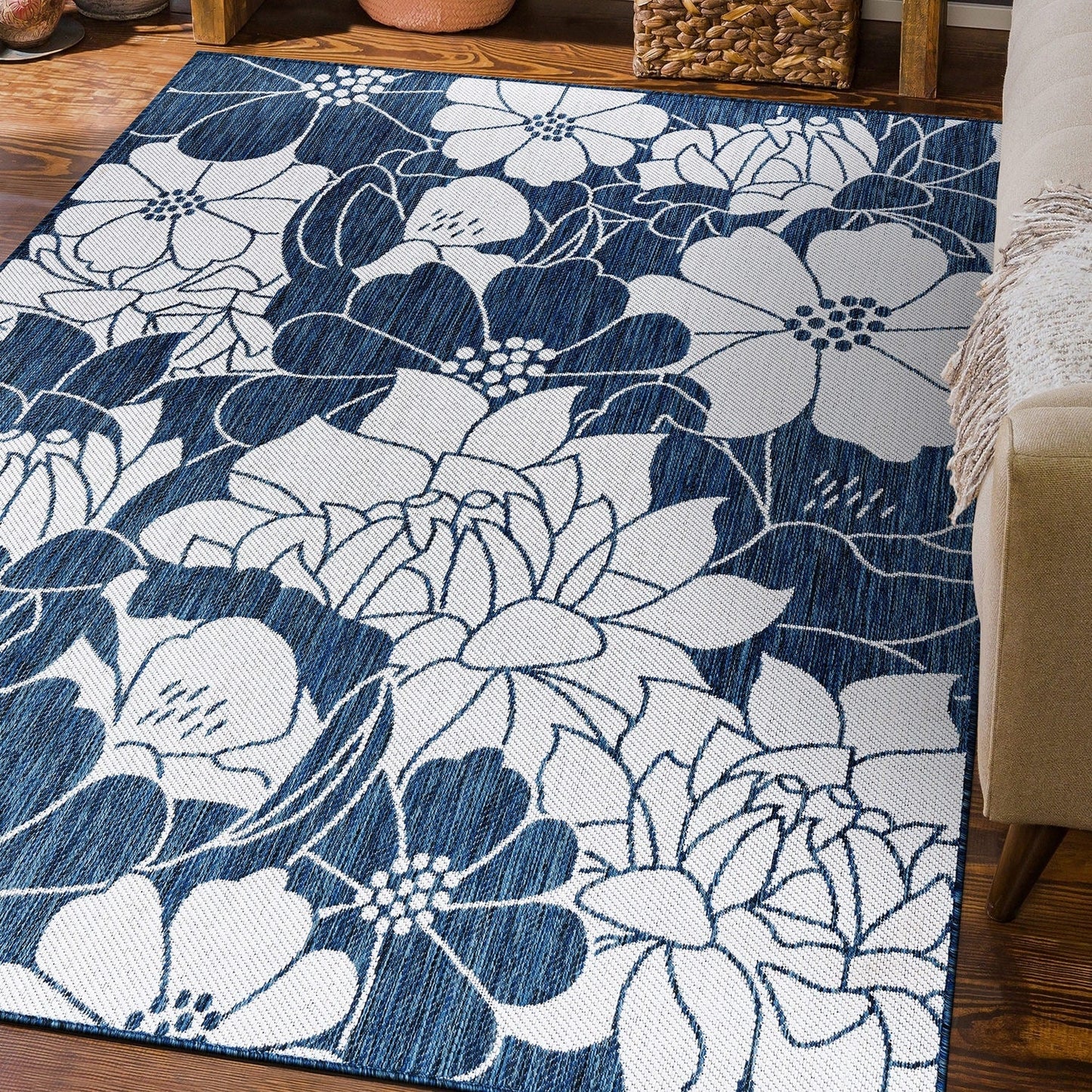 World Rug Gallery Modern Floral Flowers Textured Flat Weave Indoor/Outdoor Area Rug