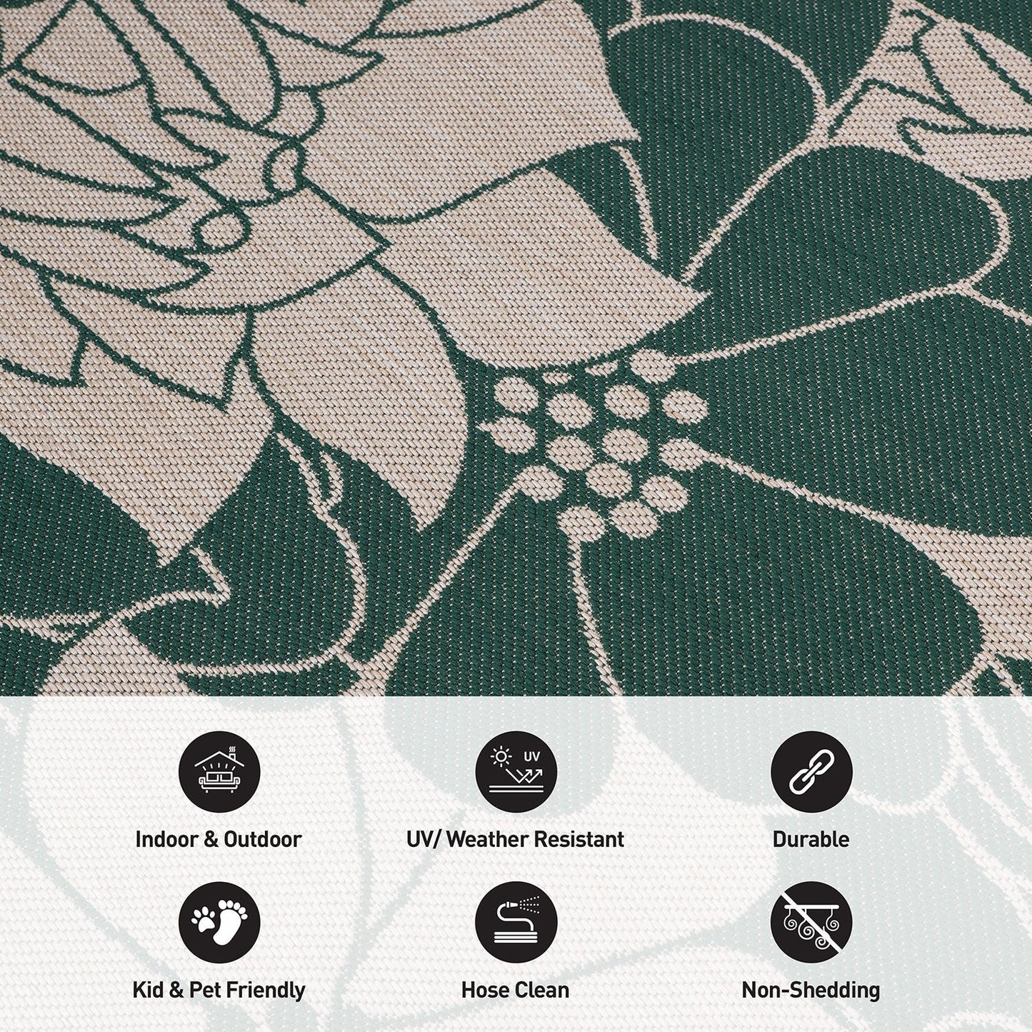 World Rug Gallery Modern Floral Flowers Textured Flat Weave Indoor/Outdoor Area Rug