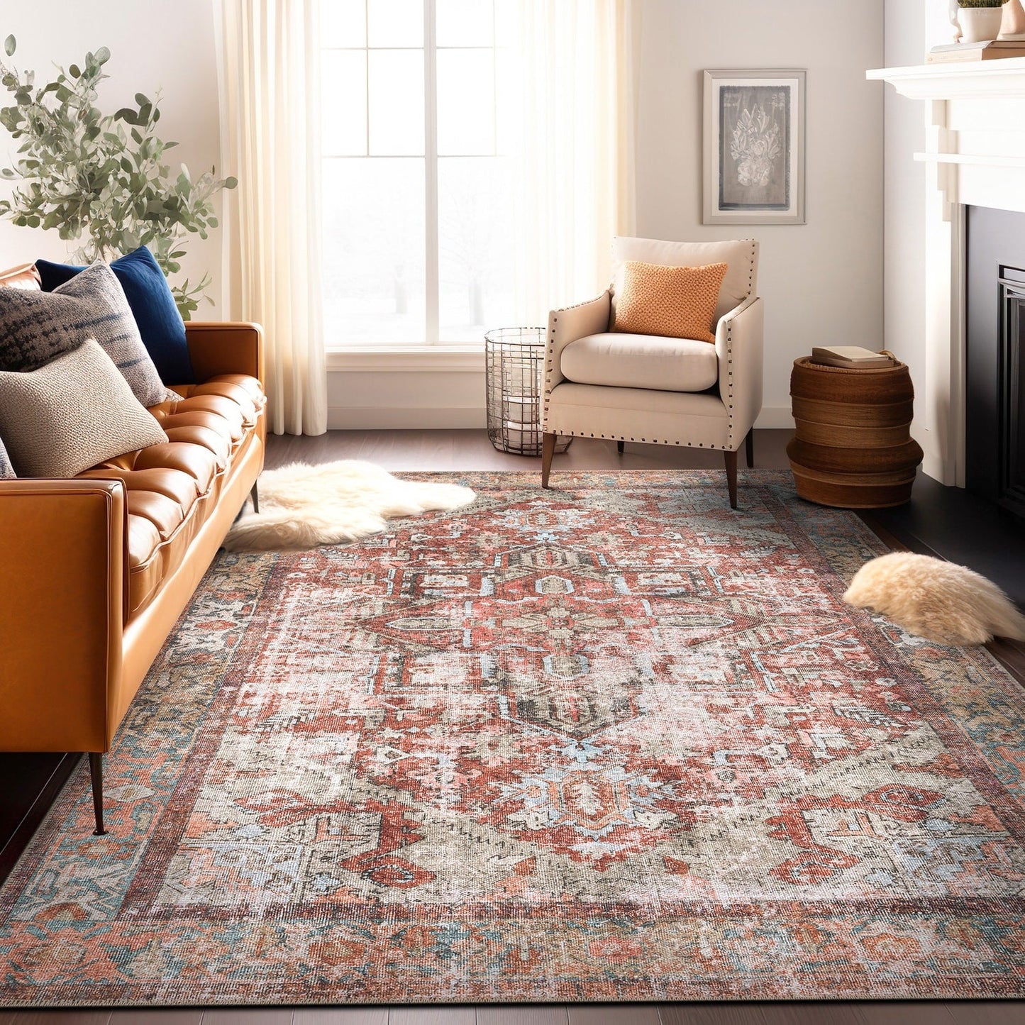 World Rug Gallery Vintage Boho Medallion Machine Washable Non Slip Area Rug
