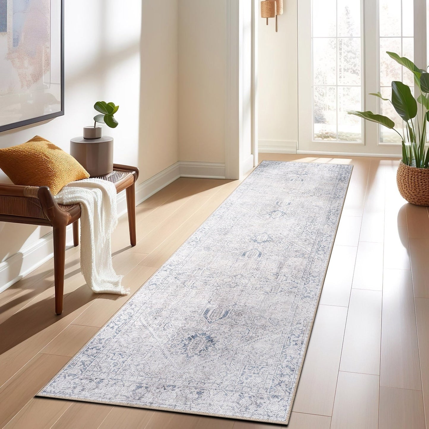 World Rug Gallery Vintage Boho Medallion Machine Washable Non Slip Area Rug