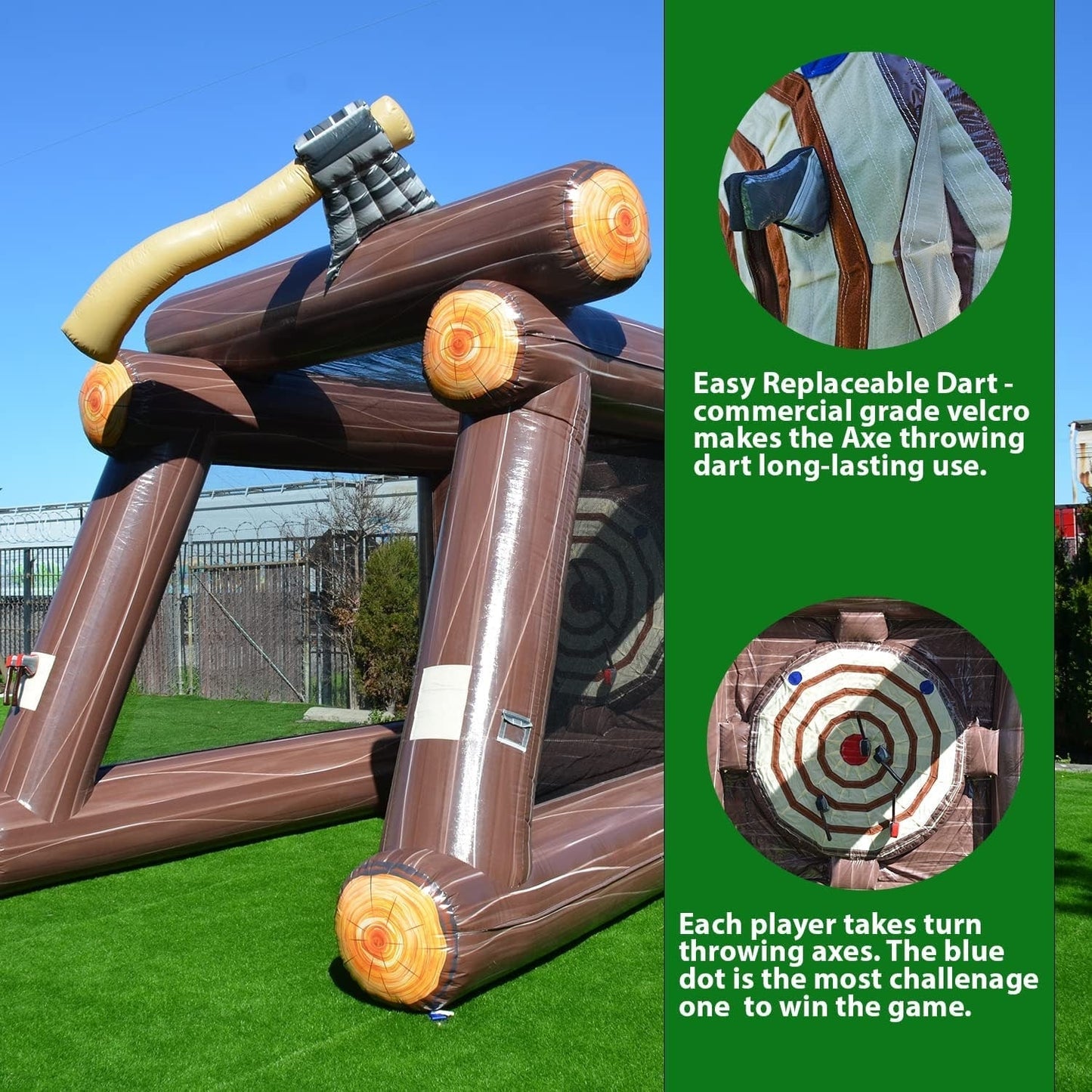 XJUMP Aufblasbares Axtwurf-Zielspiel mit Luftgebläse und Schaumstoffäxten, gewerbliche Vermietung, leicht, Spielen im Freien