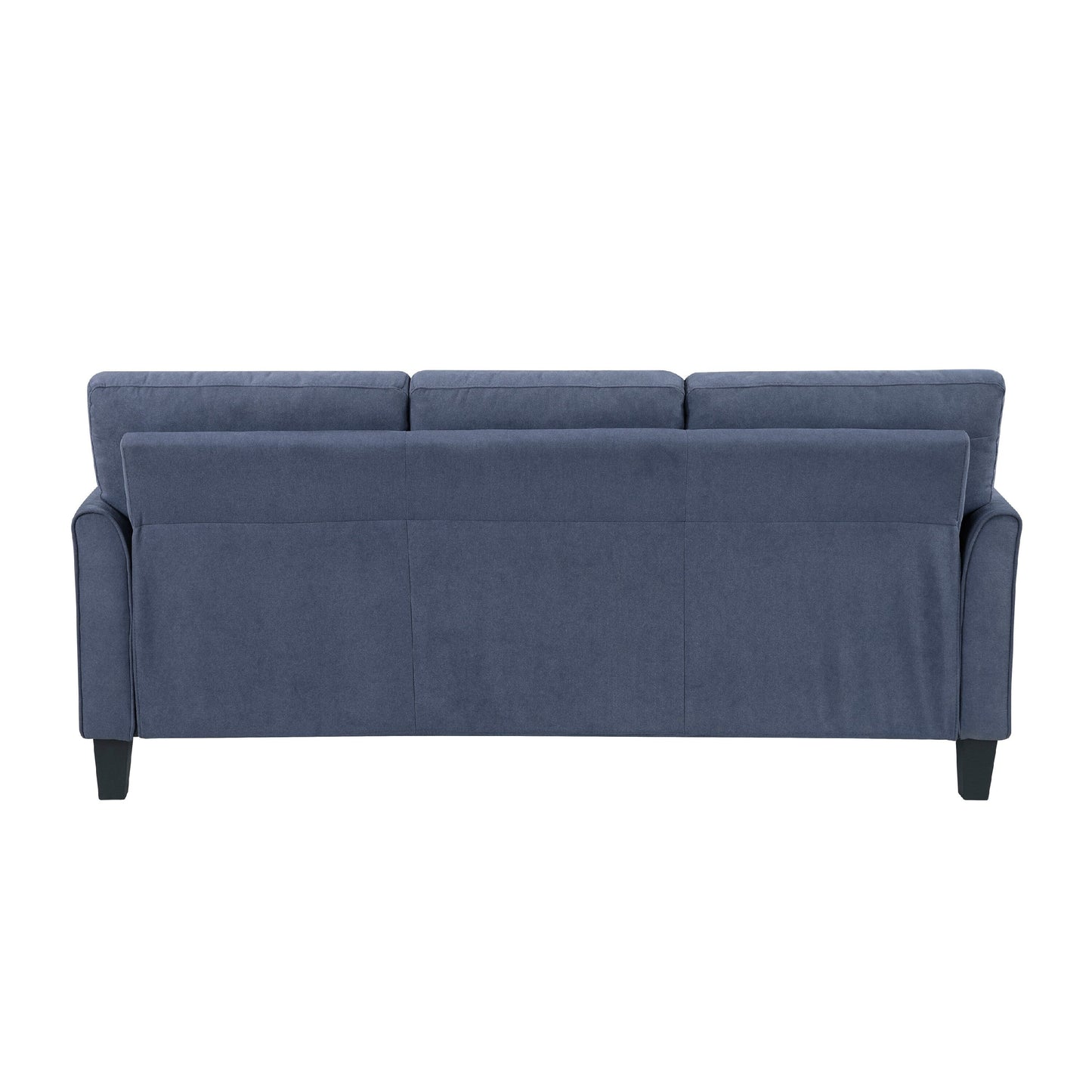 Xumo Sofa, Blue Fabric, 79 Inch, Black Tapered Wood Legs