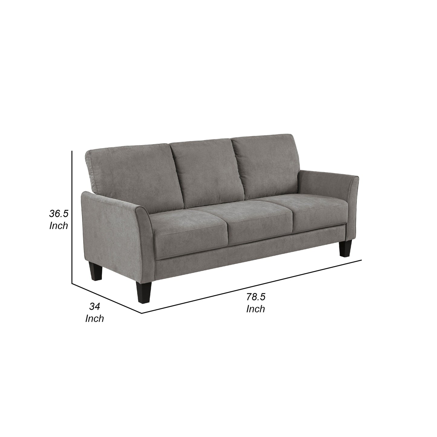 Xumo Sofa, Taupe Gray Fabric, 79 Inch, Black Tapered Wood Legs