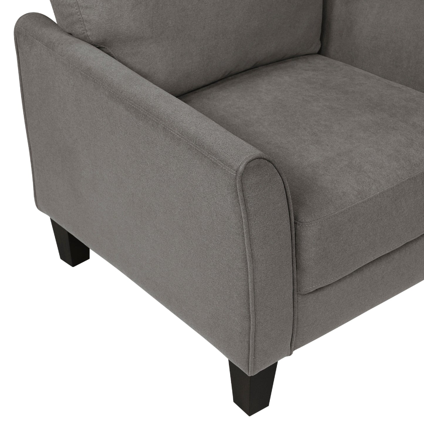 Xumo Sofa, Taupe Gray Fabric, 79 Inch, Black Tapered Wood Legs