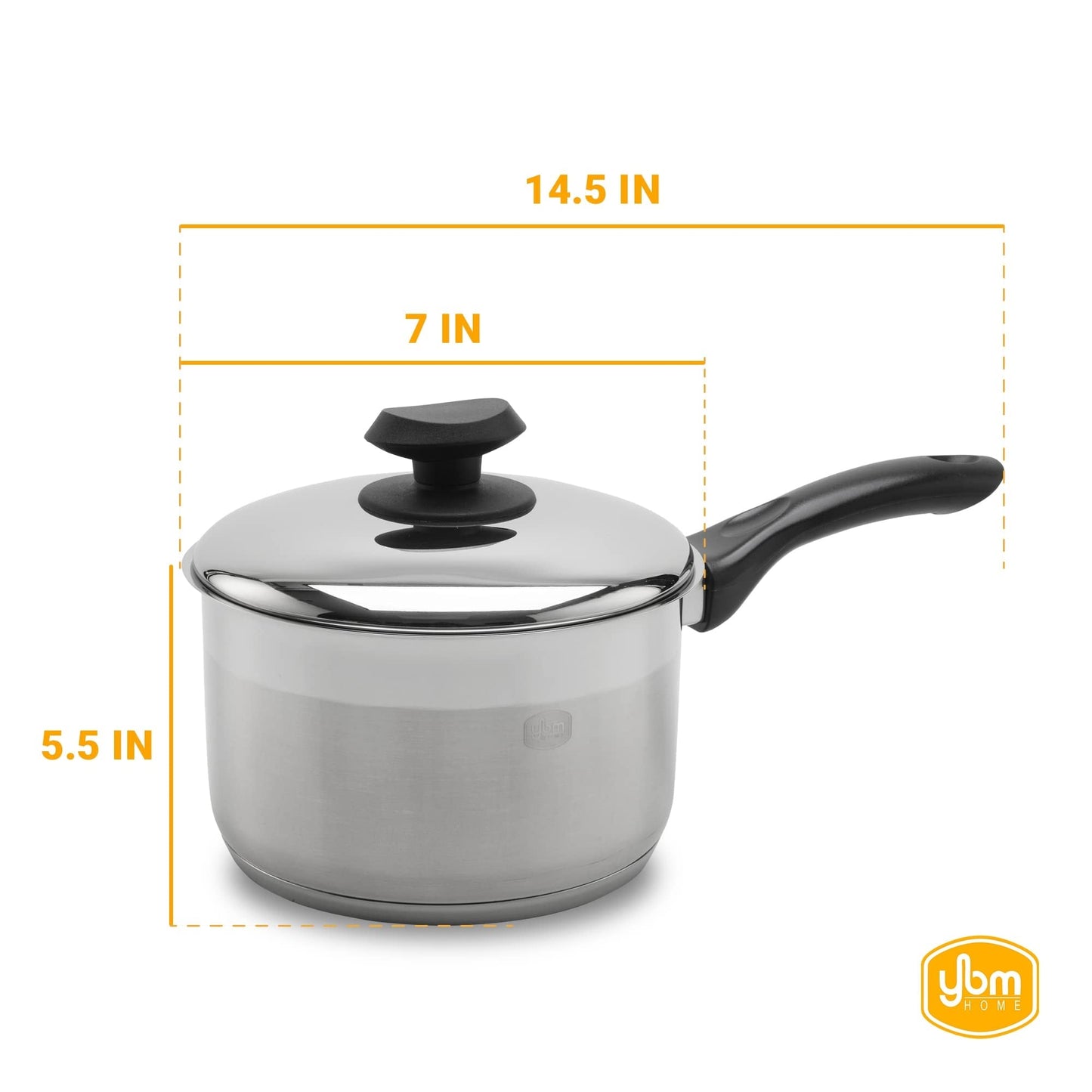YBM Home Professional Chef's Soßentopf aus Edelstahl 18/10, abgedeckt, dreilagiger Kapselboden mit Griff, induktionsgeeignet