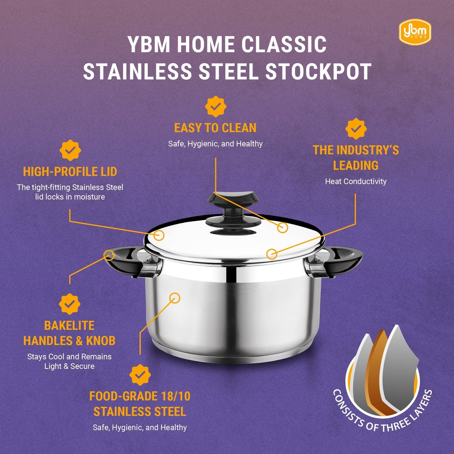 YBM Home Professional Chef's Suppentopf aus Edelstahl 18/10, induktionsgeeignet