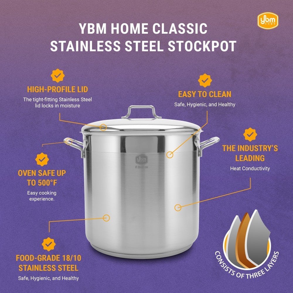 YBM Home Professional Chef's Suppentopf aus Edelstahl 18/10, induktionsgeeignet