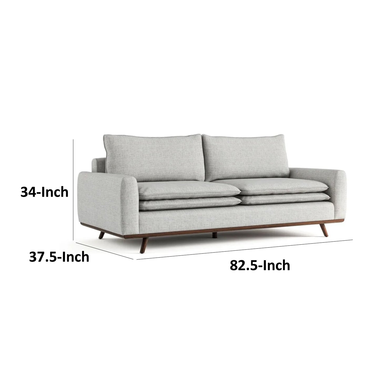 Yaana Sofa with Feather Blend Pillows, Dark Brown Wood, Gray 83 Inch