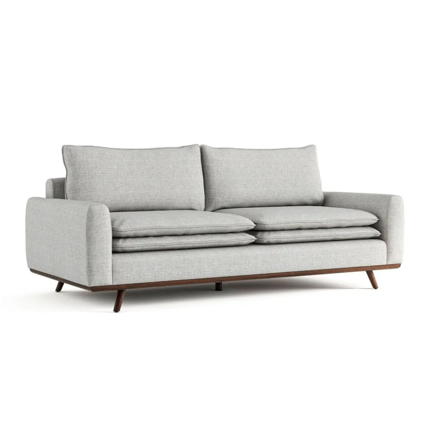 Yaana Sofa with Feather Blend Pillows, Dark Brown Wood, Gray 83 Inch