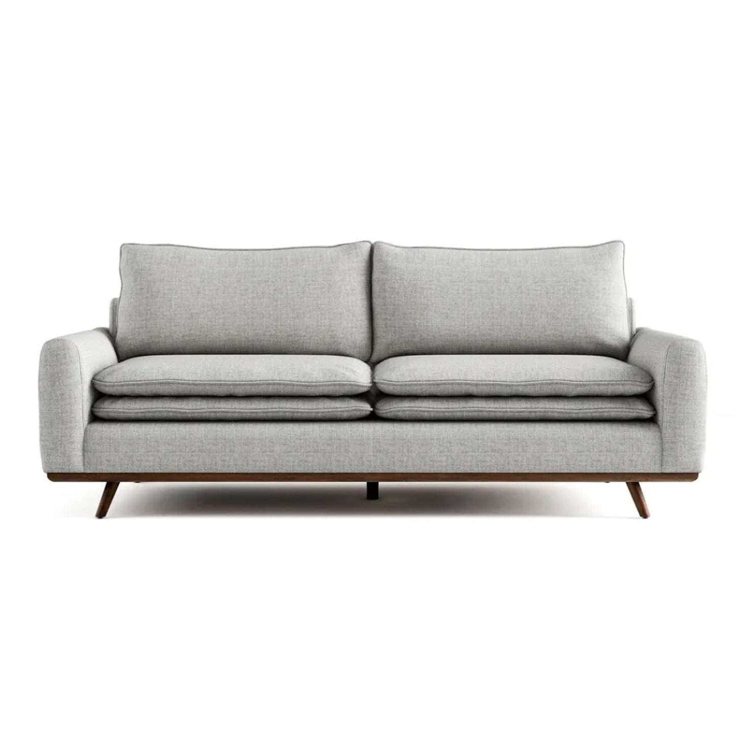 Yaana Sofa with Feather Blend Pillows, Dark Brown Wood, Gray 83 Inch