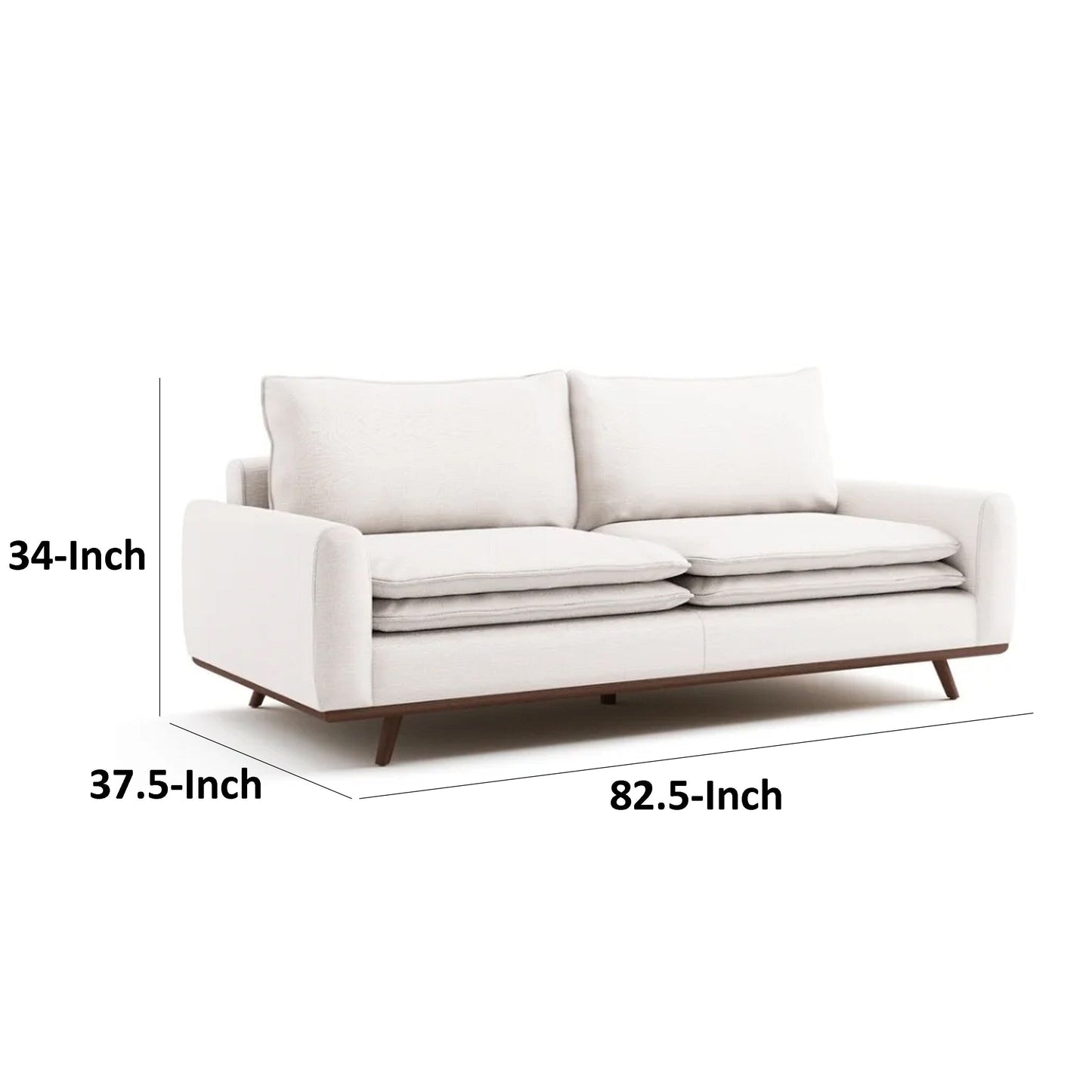 Yaana Sofa with Feather Blend Pillows, Dark Brown Wood, White 83 Inch