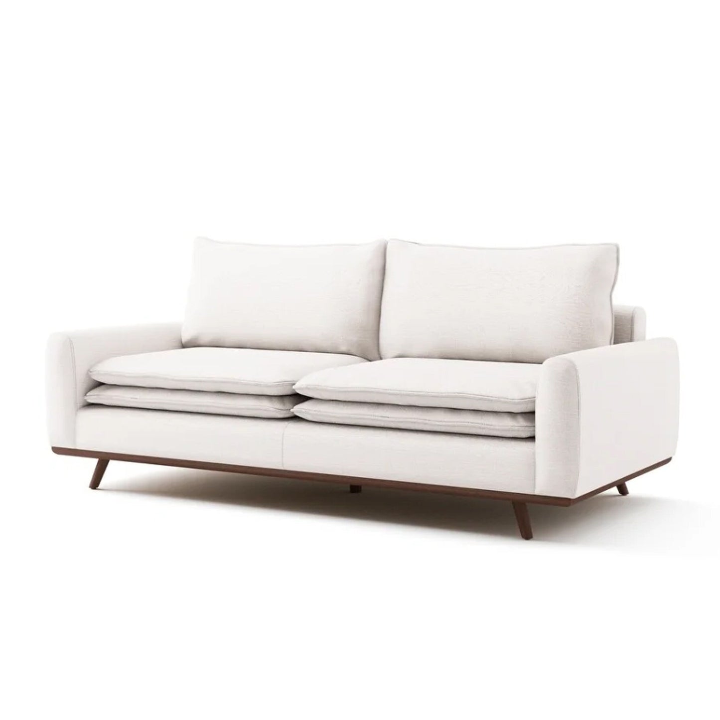 Yaana Sofa with Feather Blend Pillows, Dark Brown Wood, White 83 Inch