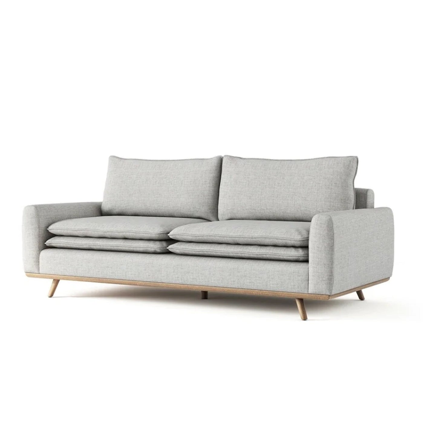 Yaana Sofa, Feather Blend Pillow, Oak Brown Wood, Gray Fabric 83 Inch