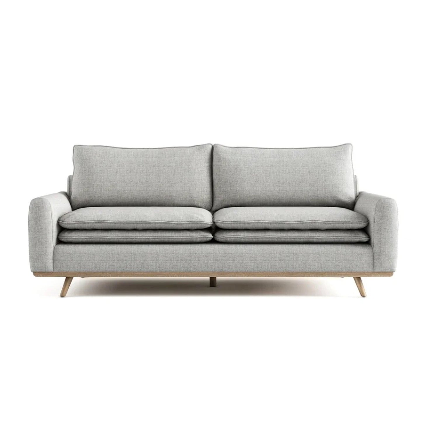 Yaana Sofa, Feather Blend Pillow, Oak Brown Wood, Gray Fabric 83 Inch