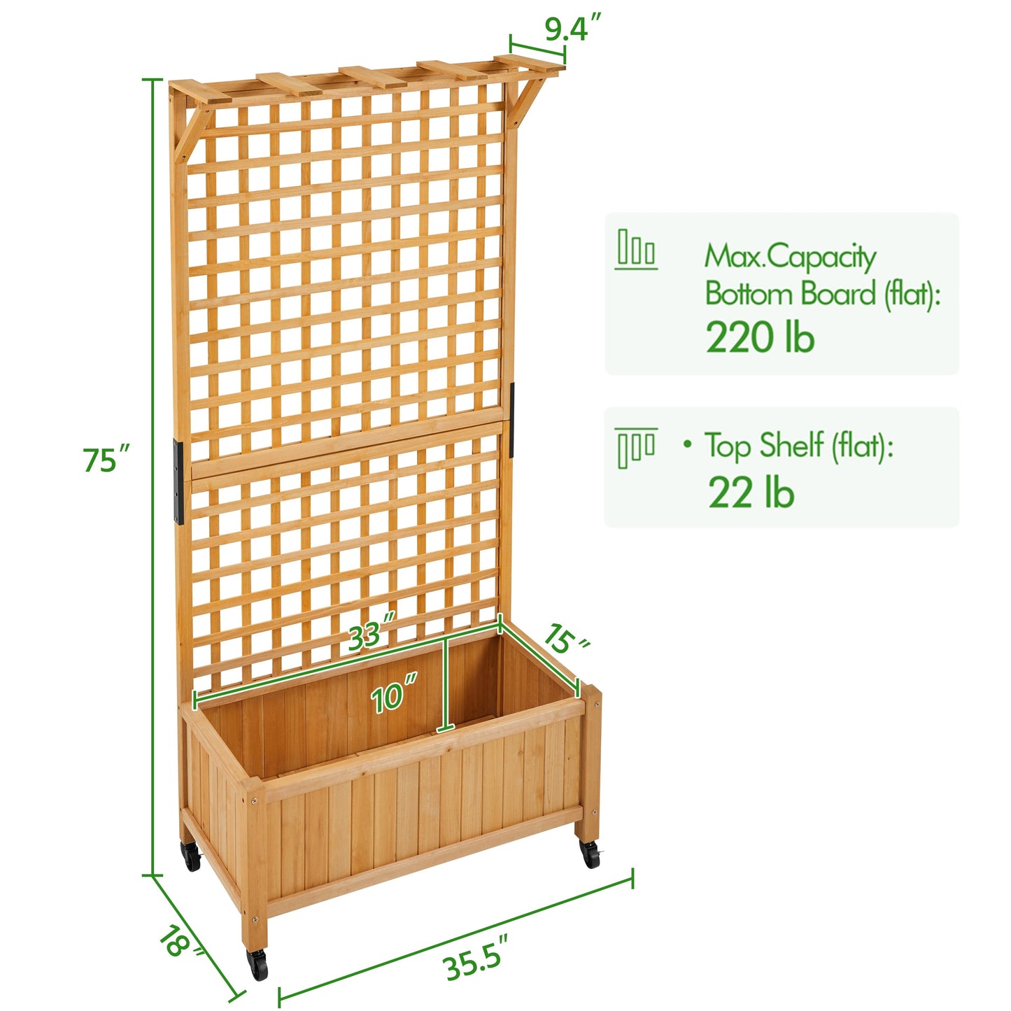 Yaheetech 72H Hochbeet aus Holz mit Spalier, freistehender Pflanzkasten für Garten und Hof