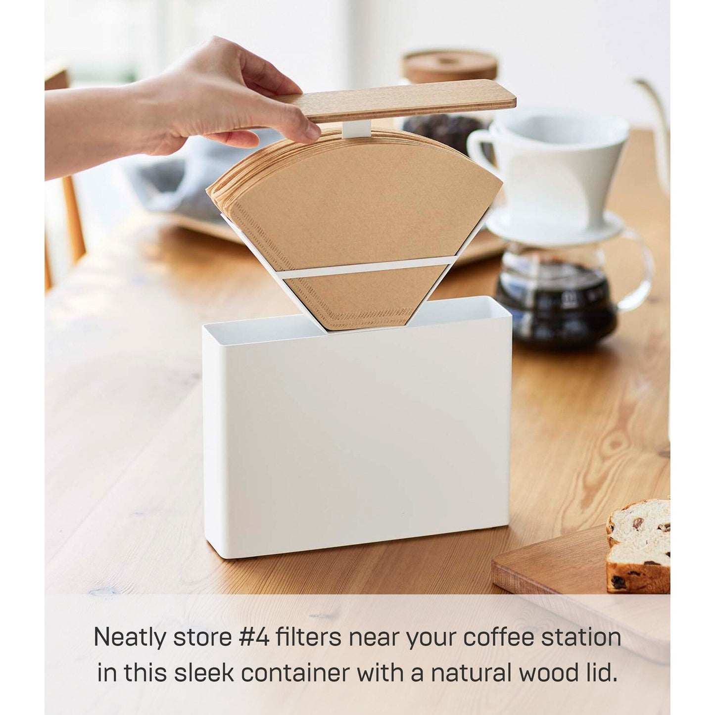 Yamazaki Home Kaffeefilteretui – Größe 04, Stahl und Holz, 04 Kaffeefilter, Deckel – L 2,05 x B 8,27 x H 6,1 Zoll