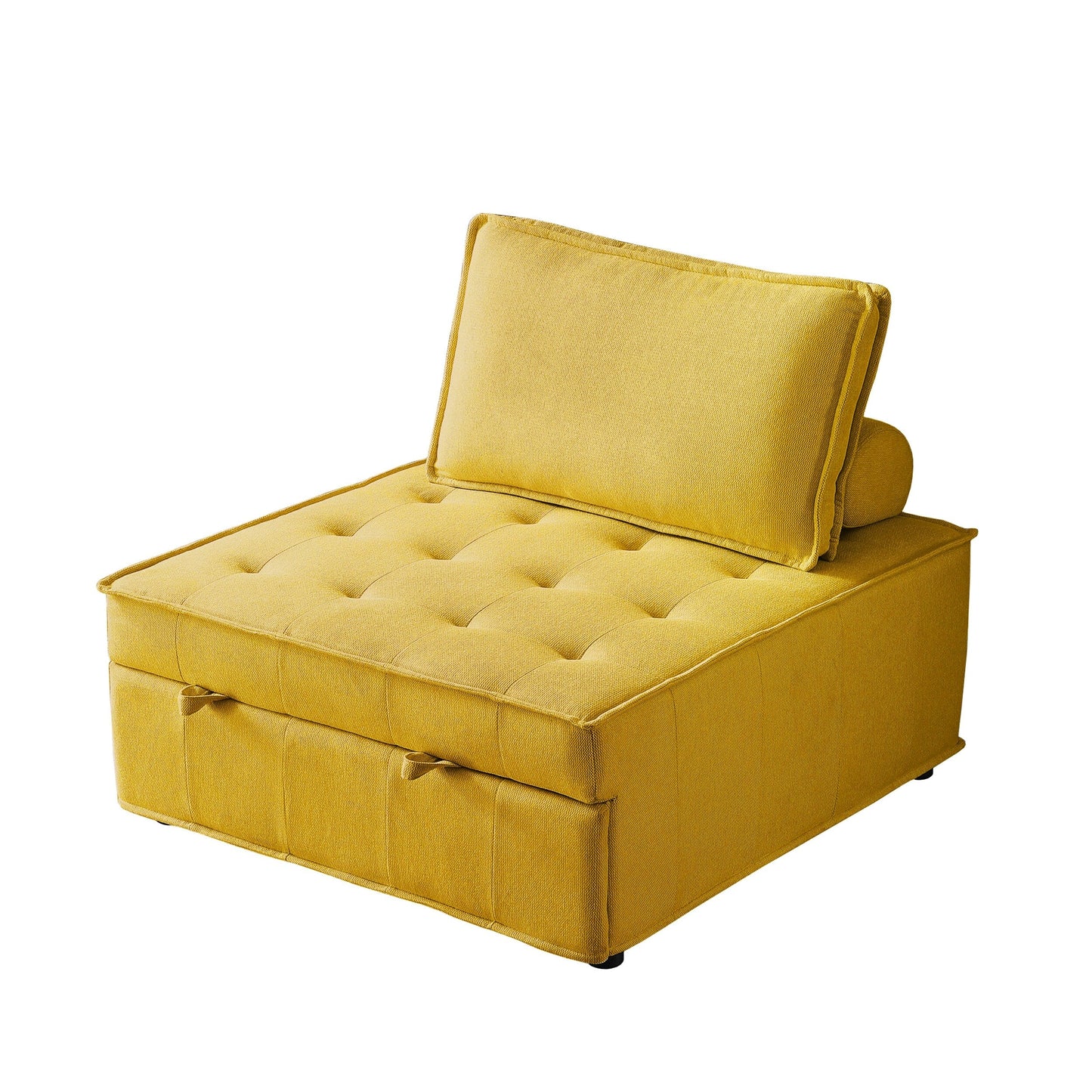 Gelbes 39 Einzel-Mehrzweck-Ottoman-Ausziehsofa mit verstellbarer Rückenlehne und Kissen für das Wohnzimmer