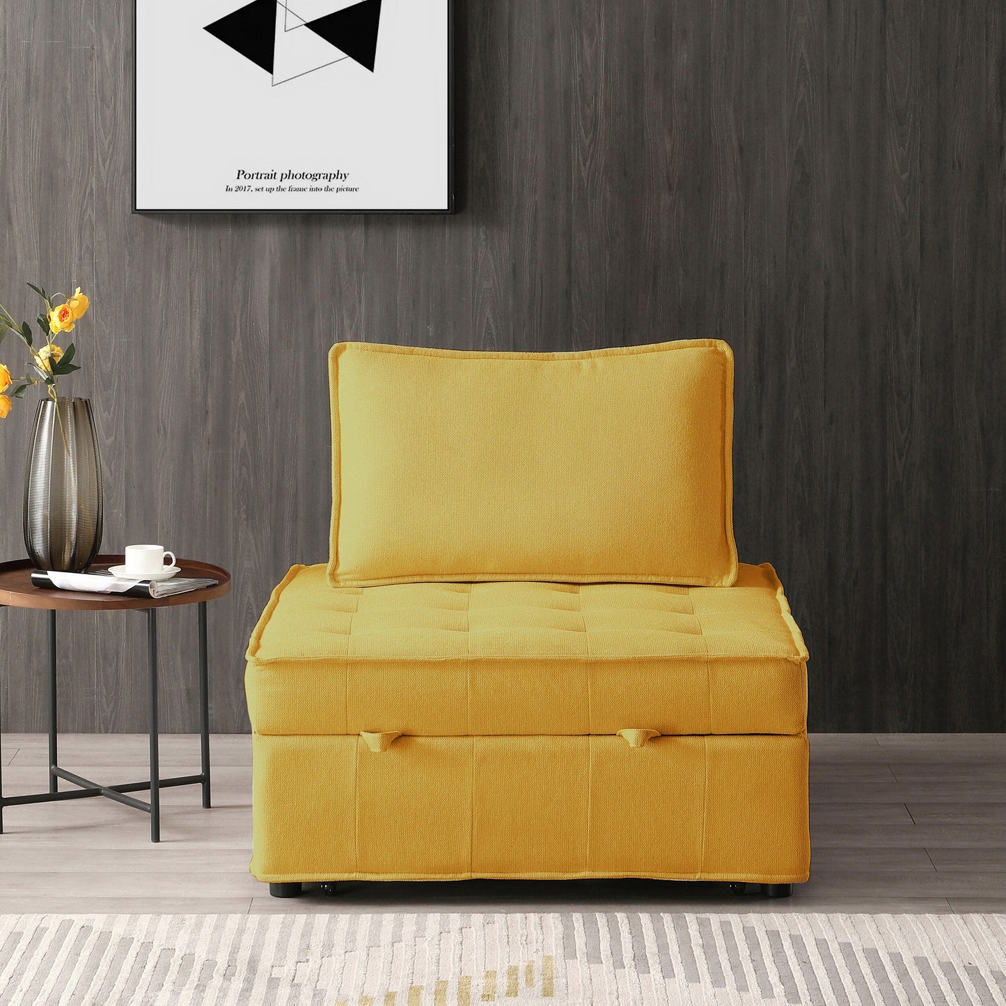 Gelbes 39 Einzel-Mehrzweck-Ottoman-Ausziehsofa mit verstellbarer Rückenlehne und Kissen für das Wohnzimmer