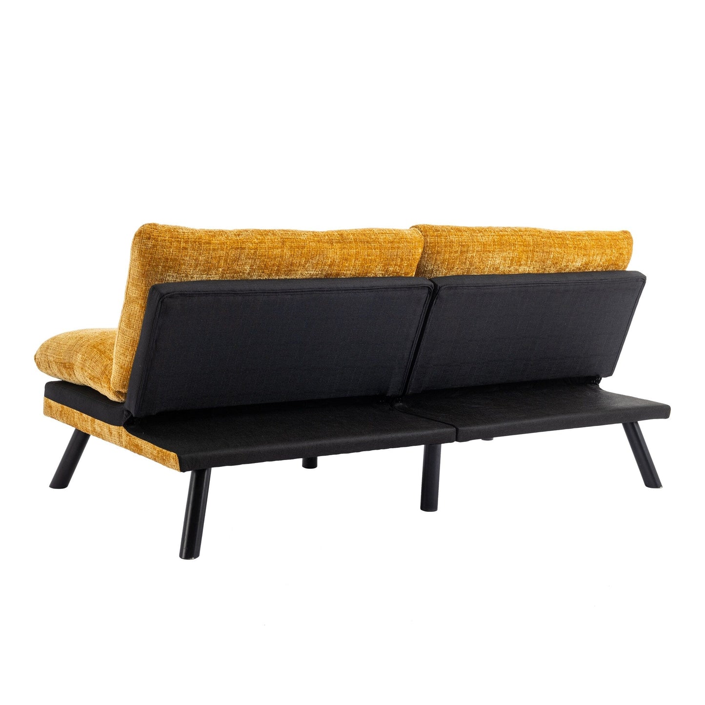 Gelbes 75,6 Chenille-Schlafsofa, umwandelbar, für zwei Personen, Futon-Sofa mit Metallbeinen für das Wohnzimmer