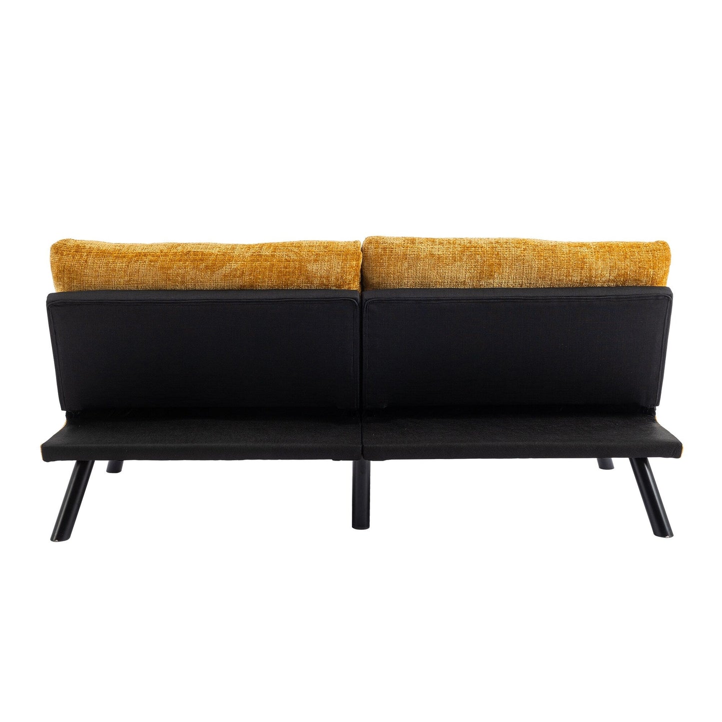 Gelbes 75,6 Chenille-Schlafsofa, umwandelbar, für zwei Personen, Futon-Sofa mit Metallbeinen für das Wohnzimmer