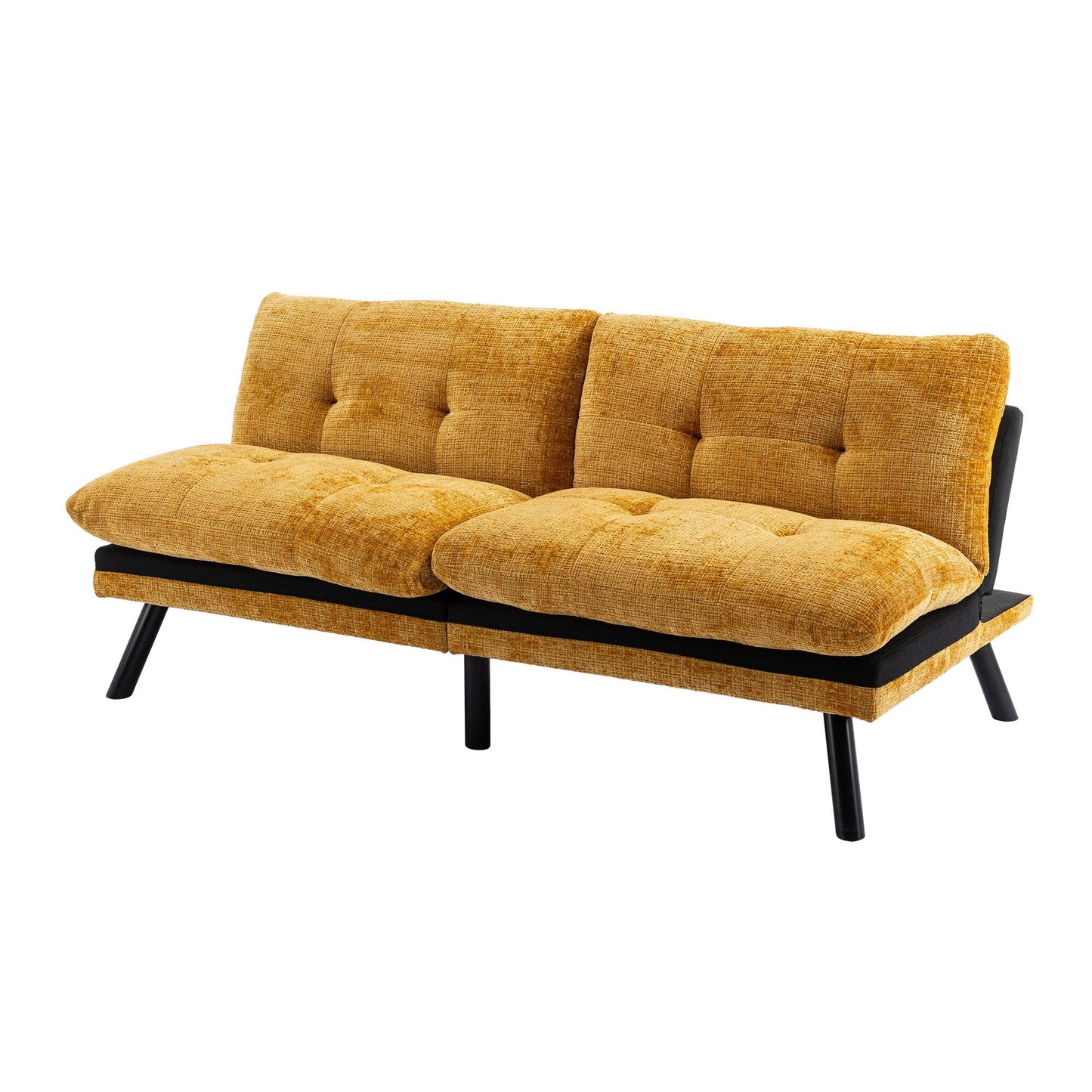 Gelbes 75,6 Chenille-Schlafsofa, umwandelbar, für zwei Personen, Futon-Sofa mit Metallbeinen für das Wohnzimmer