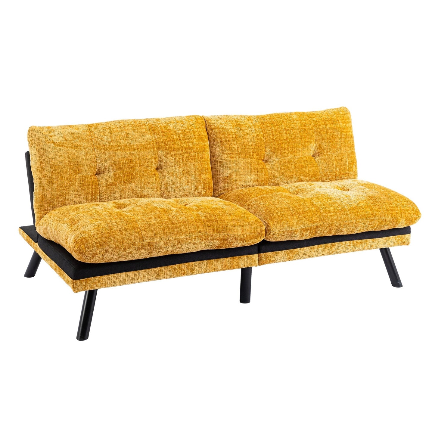 Gelbes 75,6 Chenille-Schlafsofa, umwandelbar, für zwei Personen, Futon-Sofa mit Metallbeinen für das Wohnzimmer