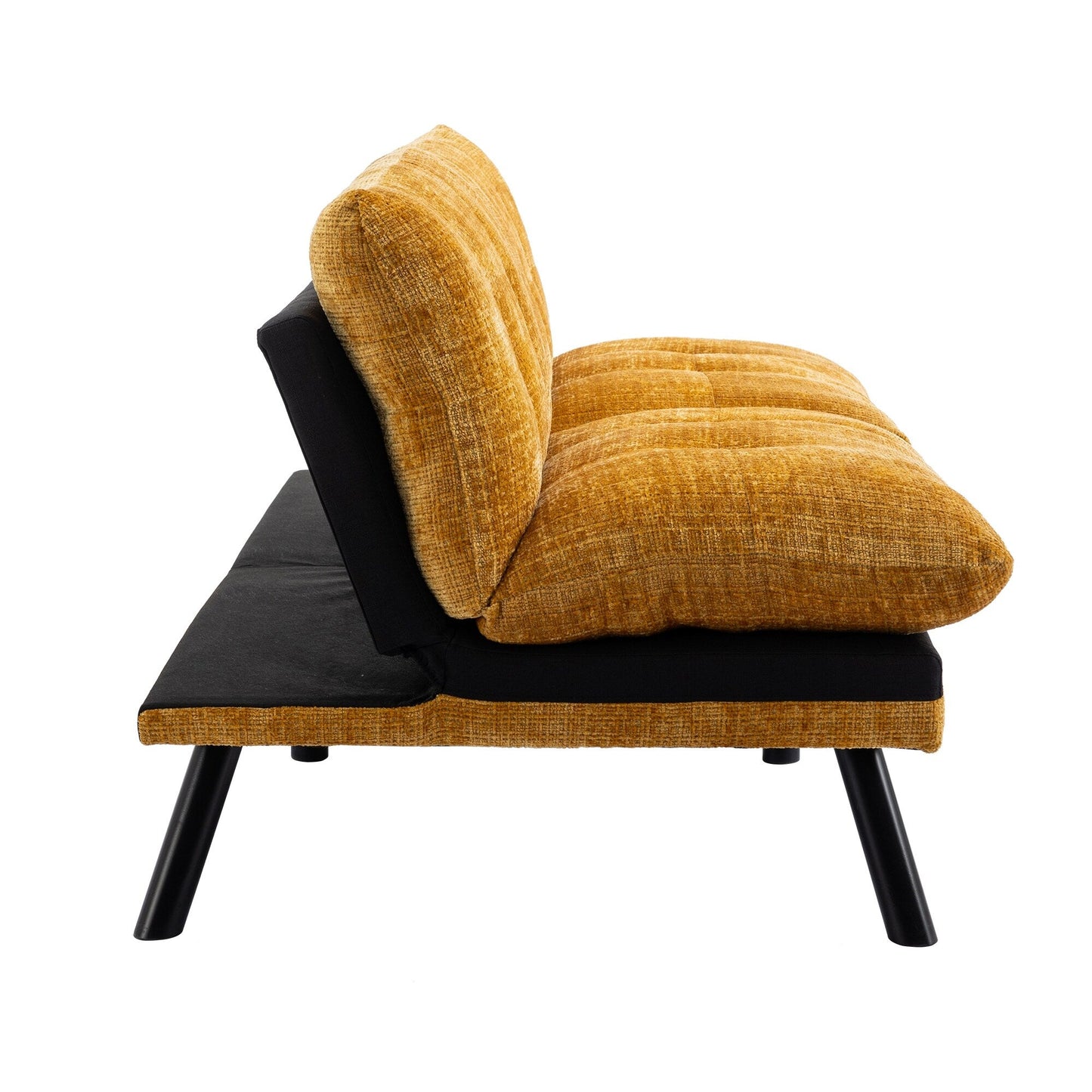 Gelbes 75,6 Chenille-Schlafsofa, umwandelbar, für zwei Personen, Futon-Sofa mit Metallbeinen für das Wohnzimmer