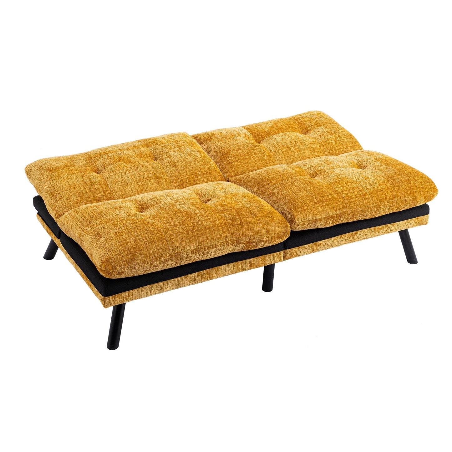 Gelbes 75,6 Chenille-Schlafsofa, umwandelbar, für zwei Personen, Futon-Sofa mit Metallbeinen für das Wohnzimmer