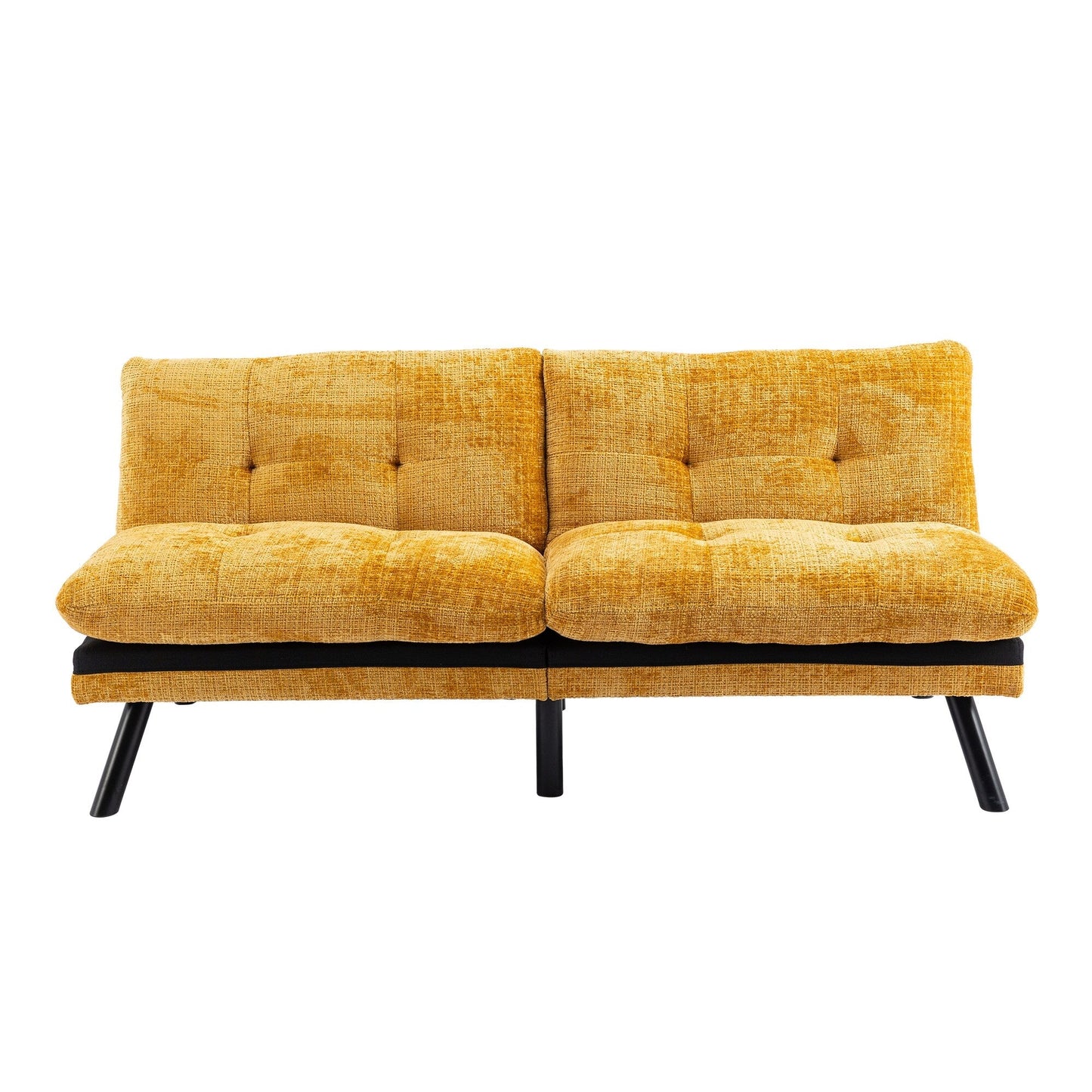Gelbes 75,6 Chenille-Schlafsofa, umwandelbar, für zwei Personen, Futon-Sofa mit Metallbeinen für das Wohnzimmer