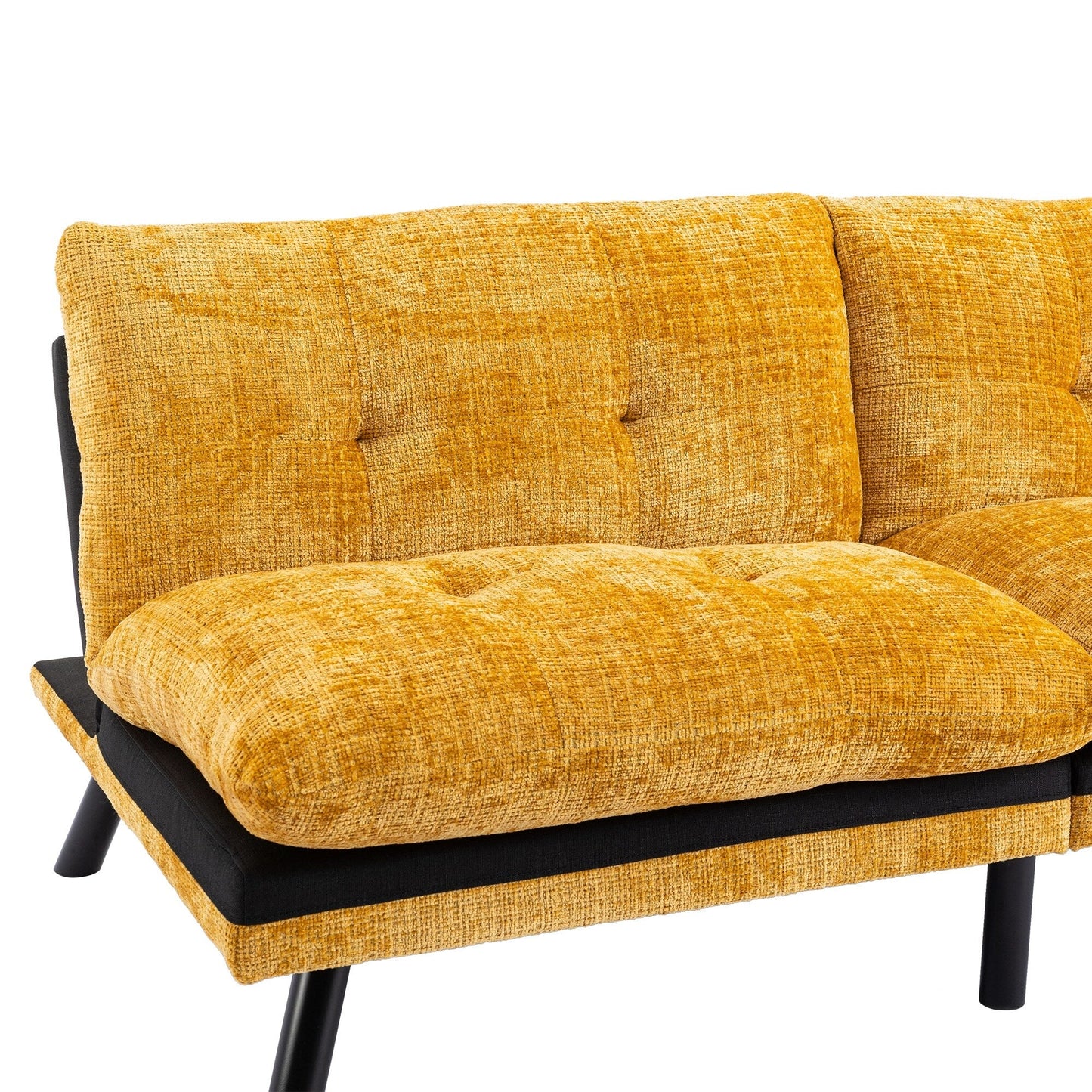 Gelbes 75,6 Chenille-Schlafsofa, umwandelbar, für zwei Personen, Futon-Sofa mit Metallbeinen für das Wohnzimmer