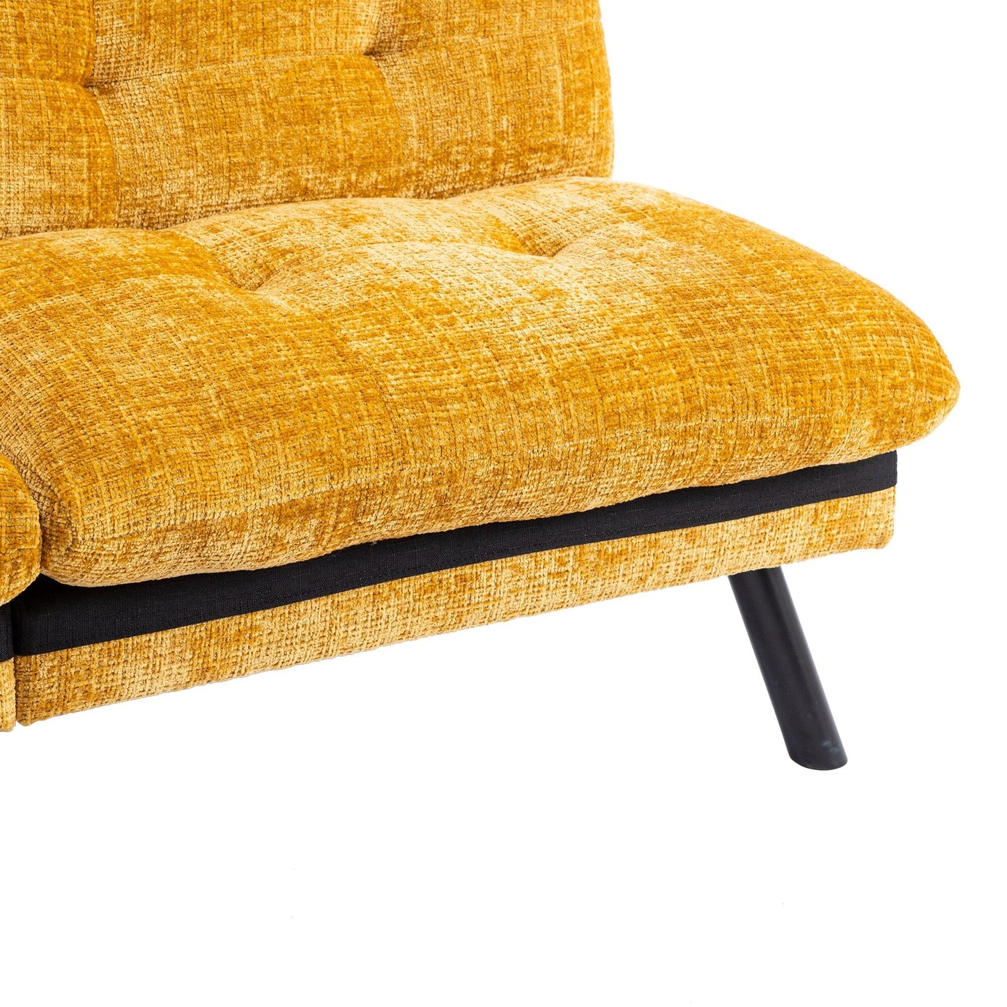 Gelbes 75,6 Chenille-Schlafsofa, umwandelbar, für zwei Personen, Futon-Sofa mit Metallbeinen für das Wohnzimmer