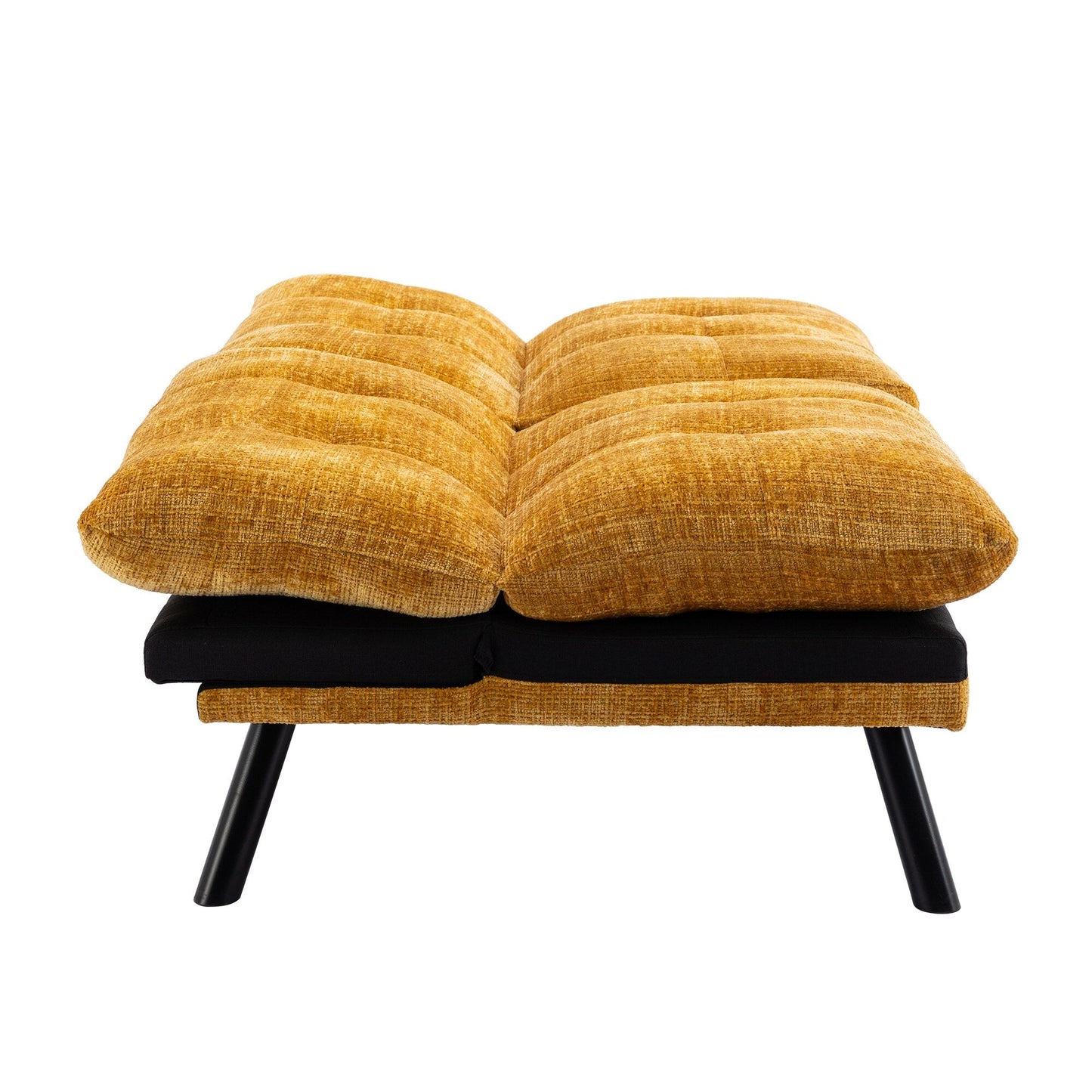 Gelbes 75,6 Chenille-Schlafsofa, umwandelbar, für zwei Personen, Futon-Sofa mit Metallbeinen für das Wohnzimmer