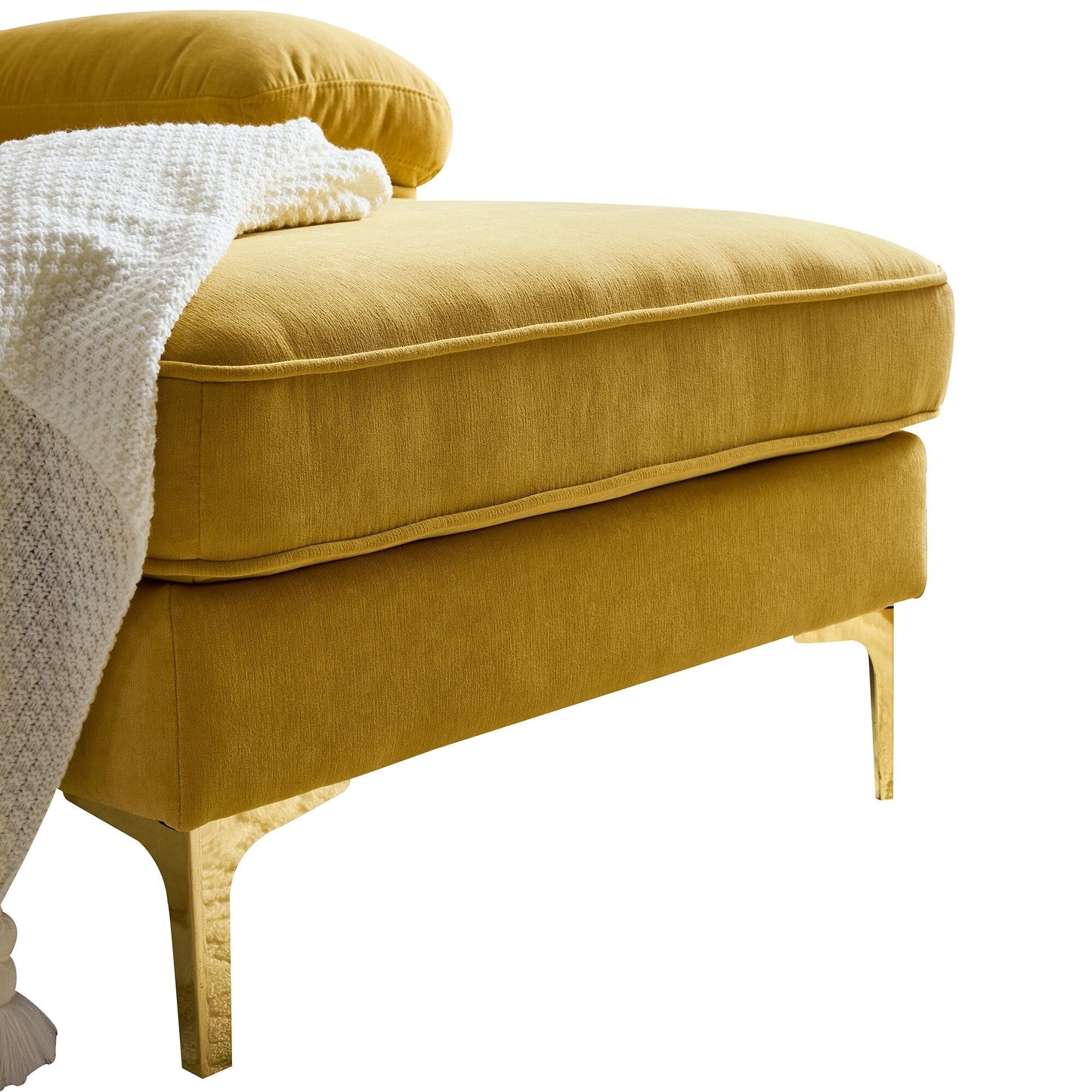 Yellow 83'' Velvet L-Shaped 3 Seater Sectional Sofa Couch, with Loose Backrest and Armrests, Soft Foam Cushions, Metal Legs