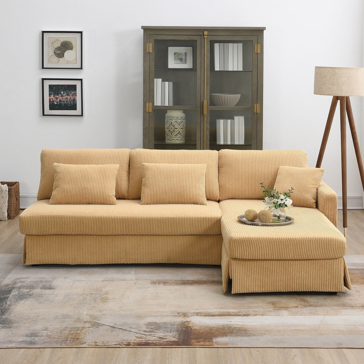 Yellow 87 L-förmiges 3-Sitzer-Sofa mit wendbarer Chaiselongue und 3 Kissen, platzsparendes Design für das Wohnzimmer