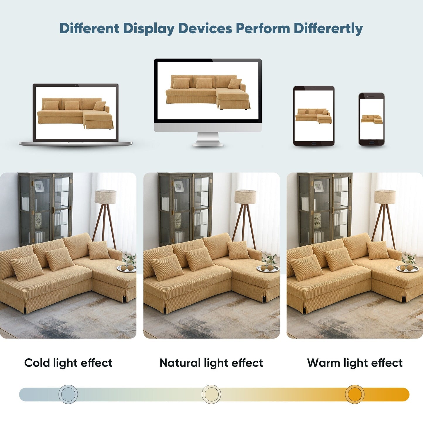 Yellow 87 L-förmiges 3-Sitzer-Sofa mit wendbarer Chaiselongue und 3 Kissen, platzsparendes Design für das Wohnzimmer