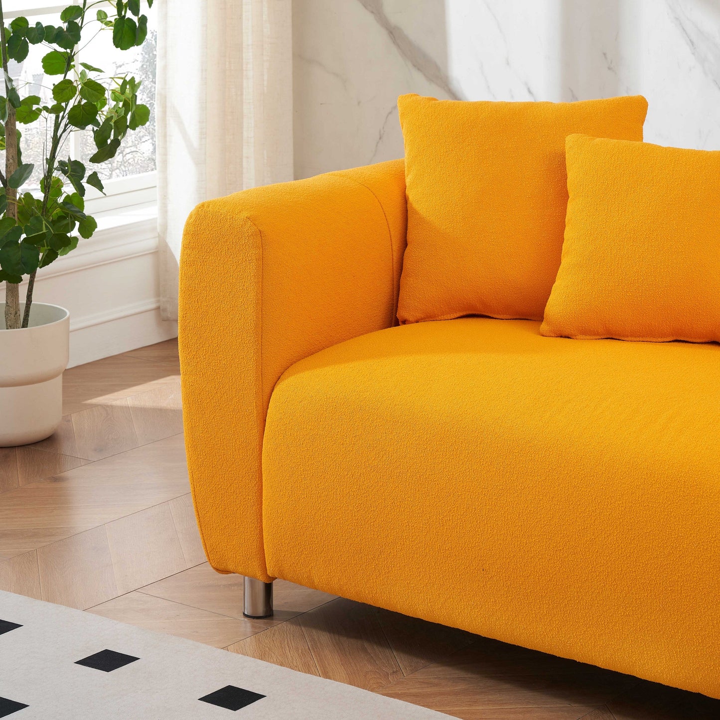 Yellow 89 Cotton Linen 3-seater Sofa with Metal Legs and Solid Wood Frame for Living Room