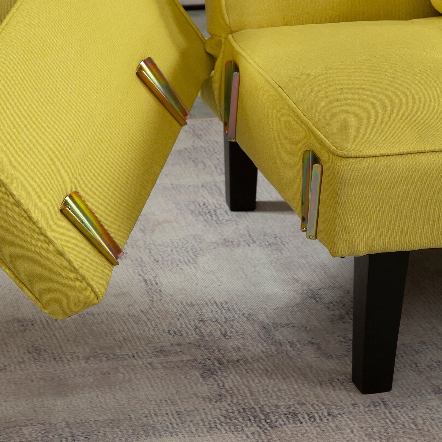Yellow Convertible 3-seater Futon Sofa Bed with Wood Legs