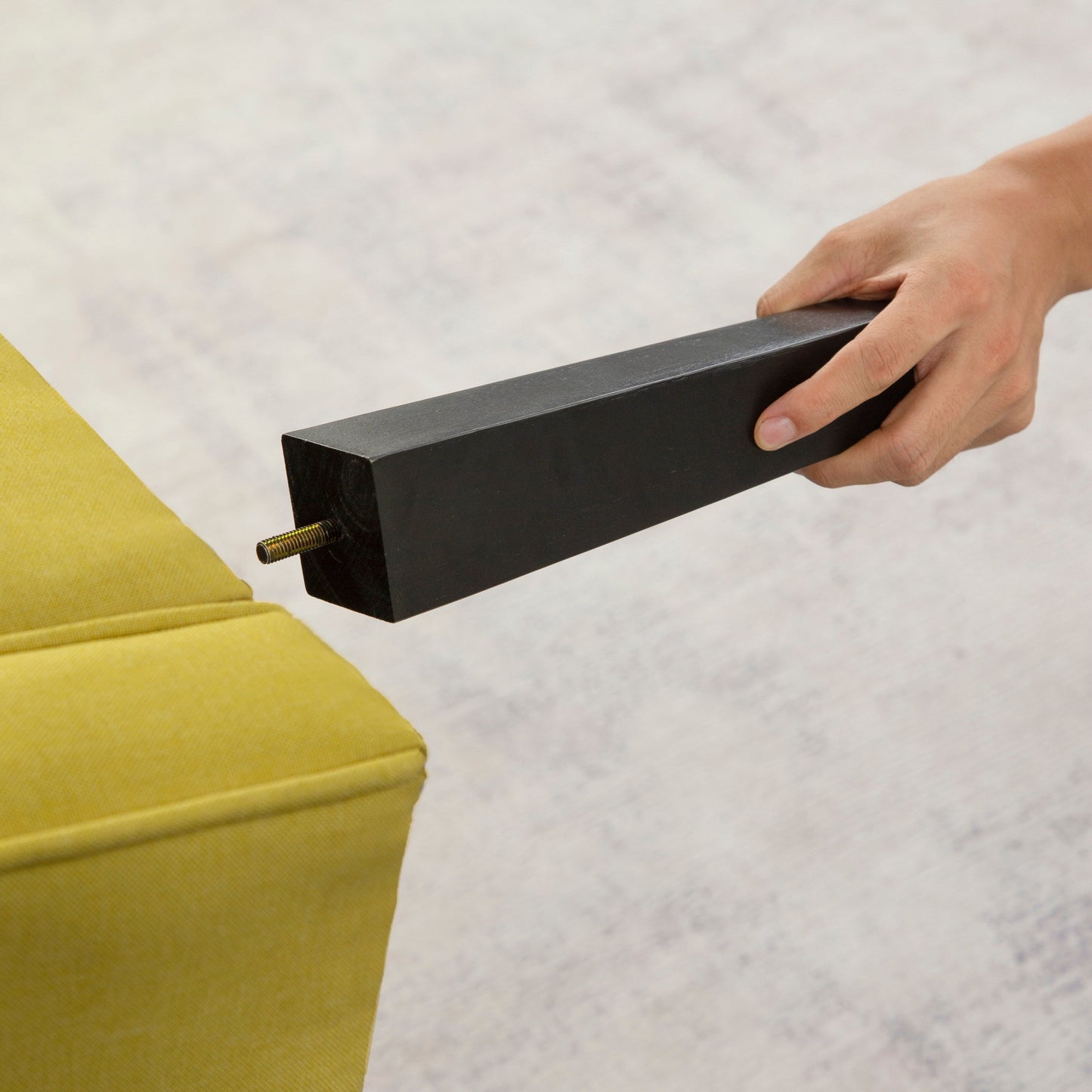 Yellow Convertible 3-seater Futon Sofa Bed with Wood Legs